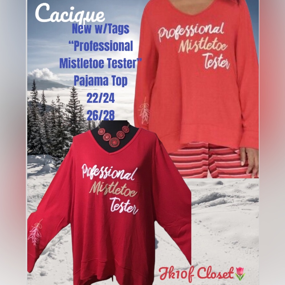 LOWEST🌺 NWT SLEEP by CACIQUE 22/24 or 26/28 🎅XMAS “ MISTLETOE TESTER” PAJAMA TOP